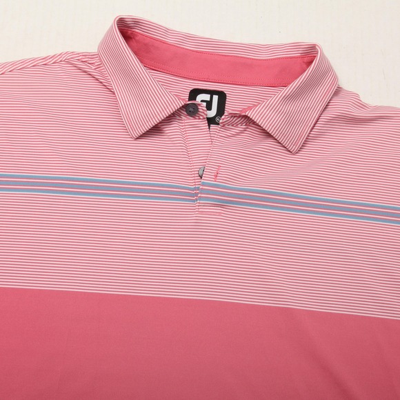 FootJoy Other - FootJoy Polo Shirt Mens XL Pink Stripe Golf Performance Stretch Hershey CC Logo
